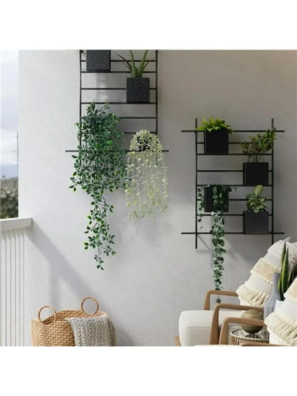 Artificial hanging plants set of 2 potted eucalyptus mandala leaves room decor